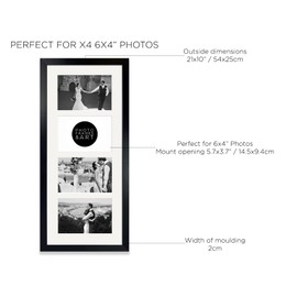 pf+a REAL GLASS Multi Aperture Picture Frame for x4 6x4 Photos - Oxford Black Multiple Photo Frame / 6x4 Black Multi Aperture Frame