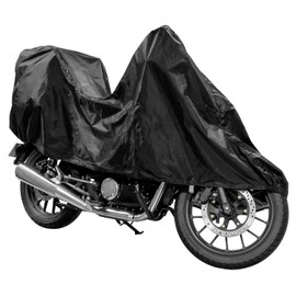 Half Bike Cover, Pocketed Storage, Includes Anti-Blowing Belt, Compatible with Rear Boxes, Black (Medium)