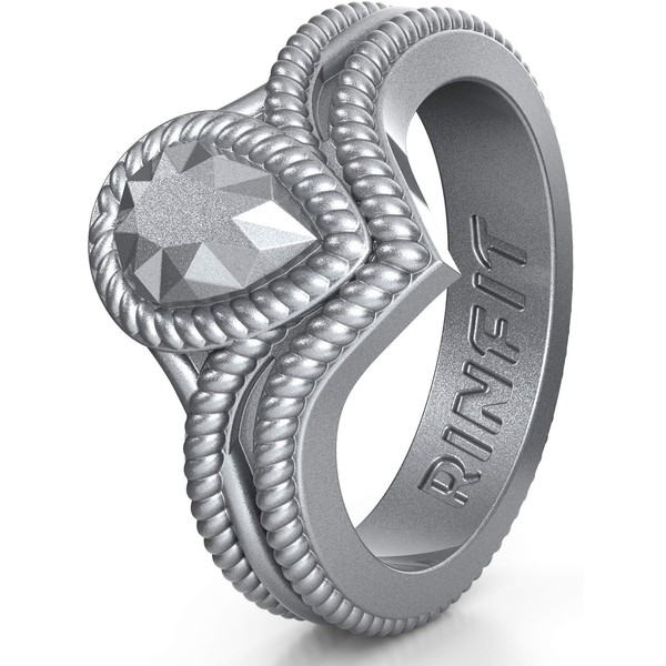 Silicone Wedding Ring for Women by Rinfit. Designed Soft Silicone Rubber Bands. U.S. Design Patent Pending. Size 4-10 (Size 8, Silver. #sd7)