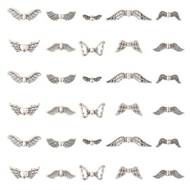 UR URLIFEHALL 100 Pcs 10 Styles Tibetan Silver Fairy Wing Spacer Beads Angel Wings Shaped Beads for Jewellery Making Hair Accessories Crafts