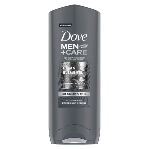 Dove Men+Care 3-in-1 Shower Gel Clean Elements Shower Bath for Body, Face and Hair with MicroMoisture 250 ml Pack of 1