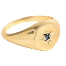 Gempires Blue Topaz North Star Signet Rings With 14K Gold Plated, Lightweight Statement Rings for Women, Simple Everyday Jewelry, US Size-8
