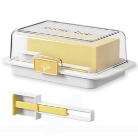 Butter Dish with Lid for Countertop and Refrigerator Door Shelf, Airtight Butter Keeper with Precision Spoon, Plastic Butter Holder Tray Container for West/East Coast Butter, BPA-Free
