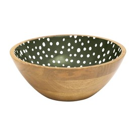Dexam Sintra Mango Wood Spotted Salad Bowl - Olive Green