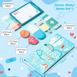 B1ykin Sticky Notes Set - Cartoon Theme Cute Self-Stick Notes Pad Gift, Self-Adhesive Writing Memo Pages Sticky to Do Notepad Separation Tabs for Kids Employee School Office (Doctor)