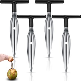 WILLBOND 4 Pcs Coconut Opener Tool Set Coconut Hole Tool Coco Nut Bottle Opener Stainless Steel Coconut Knife Tool for Young Green Fresh Coconut Water, Safe and Easy to Open Thai Hawaii Coconuts