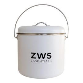 ZWS Essentials White Stainless Steel Compost Bin | 6.5L Odor-Free Kitchen Countertop Food Scrap Pail with Charcoal Filter | Compact Zero Waste Solution for Home and Apartment Kitchens
