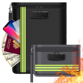 Fireproof and Waterproof Bag with Lock - Pack of 2 Document Bags, Wallet with Combination Lock, Fireproof Briefcase for Passport, Money, Certificates, Contract and Valuables.