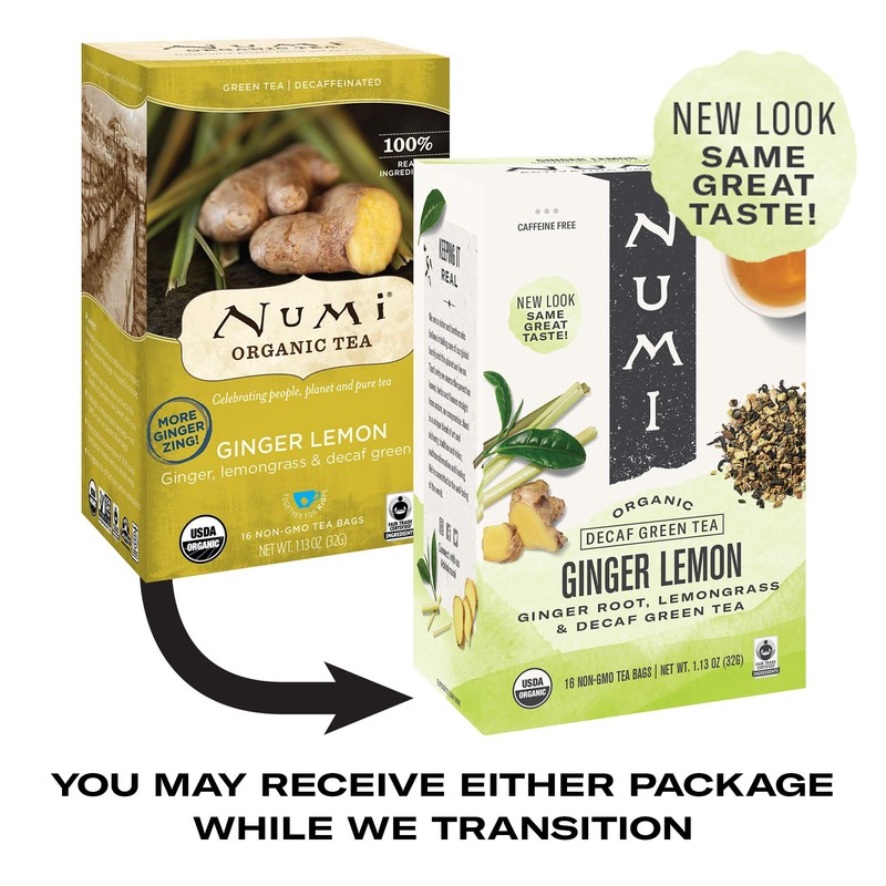Numi Organic Ginger Lemon Decaf Tea, 48 Green Tea Bags