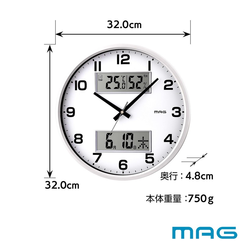 MAG Wall Clock, Wall-Mounted Clock, Analog, Thermometer, Hygrometer, Temperature and