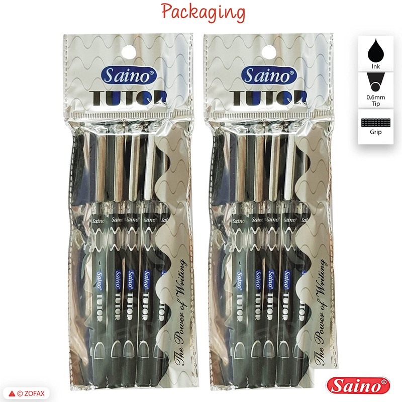 SAINO 10 x 0.6mm Fine Tip Ball Pens Tutor BLACK