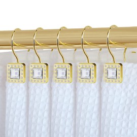 Utopia Alley Shower Rings, Double Shower Curtain Hooks for Bathroom, Rust Resistant Shower Curtain Hooks Rings, Crystal Design, Set of 12 (Gold)