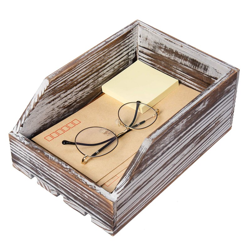 Liry Products Torched Wood Paper Nesting Tray Stackable Document Storage