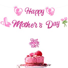 Happy Mother's Day Banner- Mothers Day Decorations Bunting, Best Mothers Day Gifts from Daughter Son for Mum Grandma Mother's Day Photo Backdrop Party Supplies