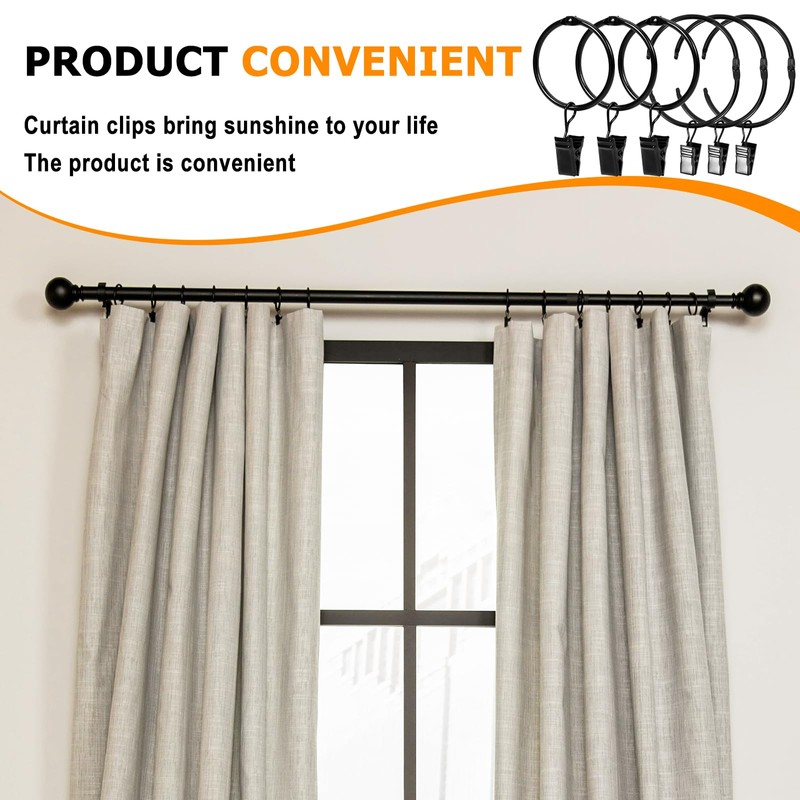 34 PCS Openable Curtain Rings with Clips, 1.25-Inch Inner Diameter