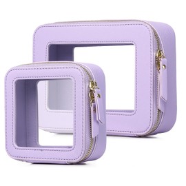 Pinkmik Clear Makeup Bag Waterproof Travel Case for Cosmetics and Toiletries Women's Purse Organizer and Clear Car Bag with Zipper, X/Purple, M+MINI, Clear Travel Makeup Bag Set