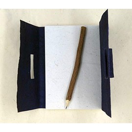 paperfreak Vegan Leather Notebook A5 18 x 14 cm Leather Paper Book with Branch Pencil, Travel Journal, Sketchbook, Brahmin Leather (Deep Dark Blue)