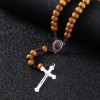 Catholic Wood Rosary Beads Cord Necklace w Jerusalem Holy Soil
