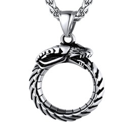 U7 Men's Dragon Necklace Stainless Steel Infinite Ouroboros Dragon Pendant Cool Animal Necklaces with 22 Inch Chain