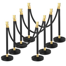 SHAREWIN Black Stainless Steel Stanchions Rope - Crowd Control Barriers with Red Carpet Safety Barrier, Velvet Ropes and Posts & Retractable Belts for Party Theater Weddings, Museums - 8Pcs