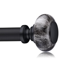 Black Curtain Rods for Windows 66 to 120 Inches,Adjustable 1 Inch Heavy Duty Drapery Curtain Rods with Marbled Finials for Bedroom,Living Room