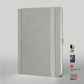 Lanybook | 192 Seiten (Large) | Notizbuch Leder | in beige | in verschiedenen Größen | Kariertes Notizbuch aus veganem Kunstleder | mit praktischem Verschlussband | mit Stiftschlaufe