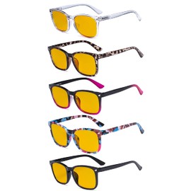 Eyekepper 5 Pack Square Nerd Blue Light Blocking Readers for Women Computer Reading Glasses Amber Tinted +1.25