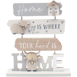 Lesser & Pavey Love & Affection Highland Cow Wooden Plaque - Home For Home Decor & Gift | Wooden and Acrylic Plaques For Home and Office | Ideal Signs & Plaque Birthday Gifts For Women & Men