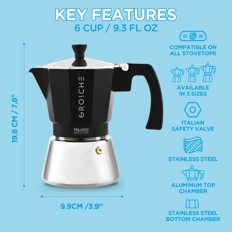 GROSCHE Milano Induction Stovetop Espresso Maker Moka Pot for Greca,
