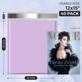 Metronic Large Bubble Mailers 12x15 Inch 40 Pack Waterproof Padded Envelopes Lavender Bubble Envelopes Opaque Cushioning Mailer for Shipping Clothes, Books,Jewelry Makeup Supplies