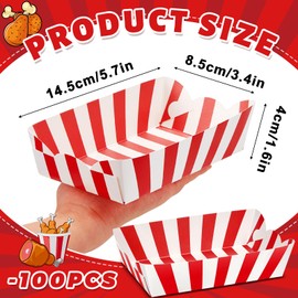 Yaomiao 100 Pcs Striped Paper Food Trays Classy Paper Food Boats Paper Boats for Food Hot Dog Disposable Trays Nacho Disposable Serving Trays for Carnivals Fairs Festivals Picnics (Red)
