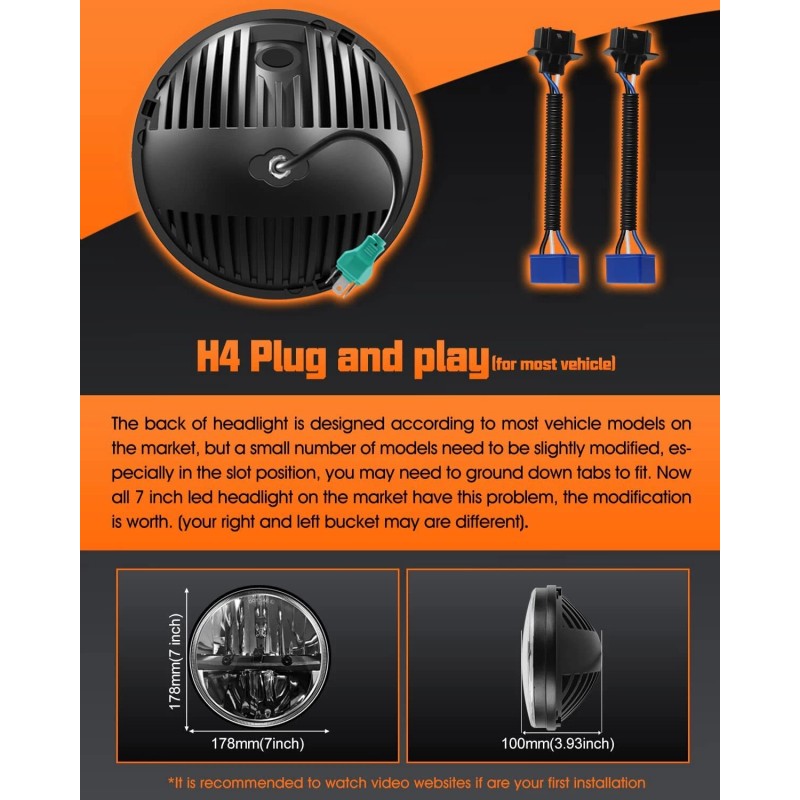 uspaits888 Pair Fit Freightliner Century Class 1996-2011 7'' Inch LED