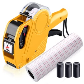 MX5500 Pistola de precio de 8 dígitos, kit de pistola de precio con pistola de 3 recambios de tinta, pistola de etiquetas premium para oficina, tienda minorista, tienda de comestibles, organización de marcas (amarillo)