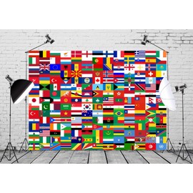 Loccor 5x3ft Fabric Country Flags Backdrop Polyester World Banner International Flags Background Office School Classroom Wallpaper Birthday Party Event Decorations Portrait Shooting Photo Props