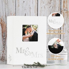 Lanpn Wedding Photo Album 6x4 2 Packs, Each Pack holds 50 Pictures, Slip in Pockets Mini Linen Top Loading Wedding Window Photo Albums for Portrait Only 10x15cm Picture (Mr & Mrs, White)