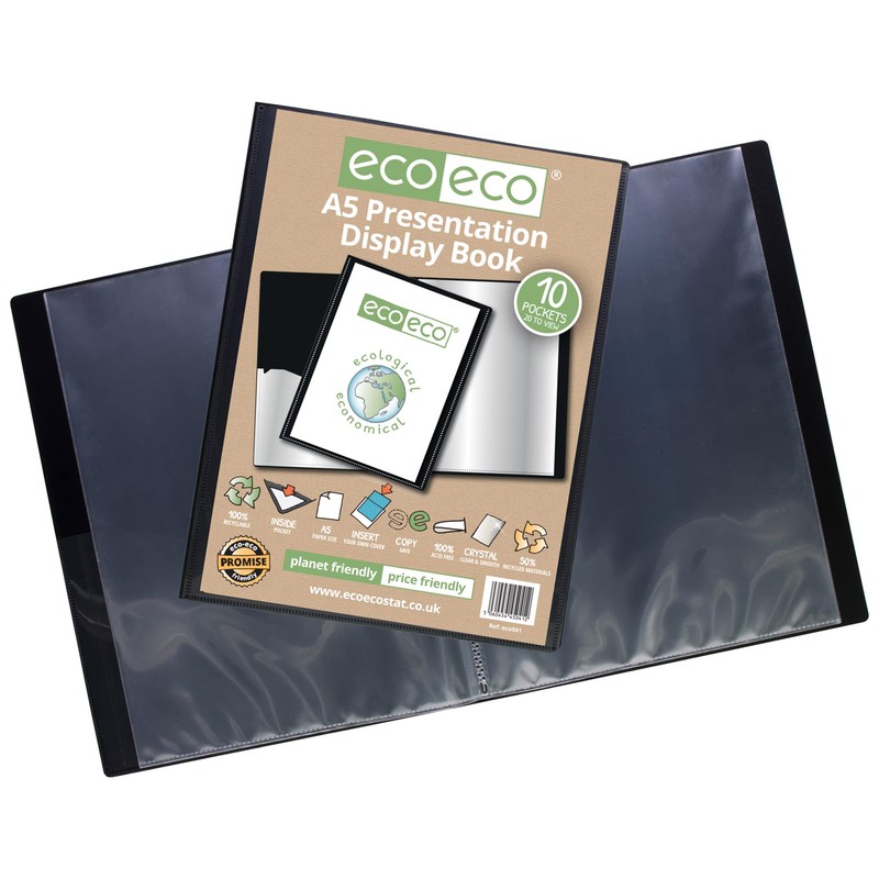 eco-eco A5 Size 50% Recycled 10 Pocket Black Presentation Display