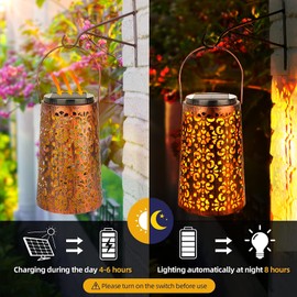Moman Solar Lantern for Outdoors, Pack of 2 Solar Lights for Outdoor Garden for Hanging, Lantern Decoration with Cold/Warm Light Made of Metal, IP55 Waterproof for Garden, Balcony (Retro), Solar