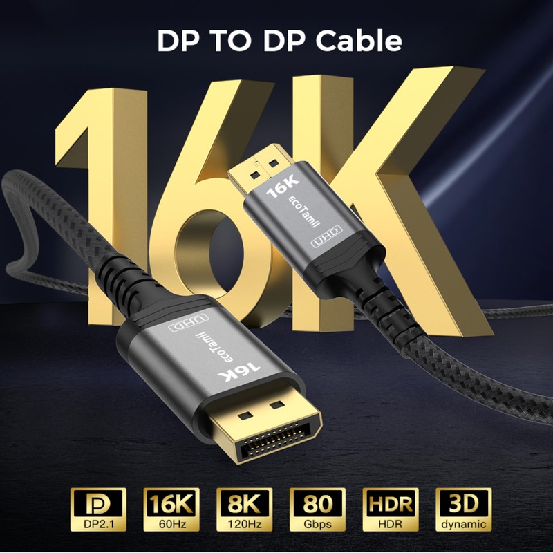 ecoTamil 16K Display Port Cable 80Gbps 2 Meter. This Premuim