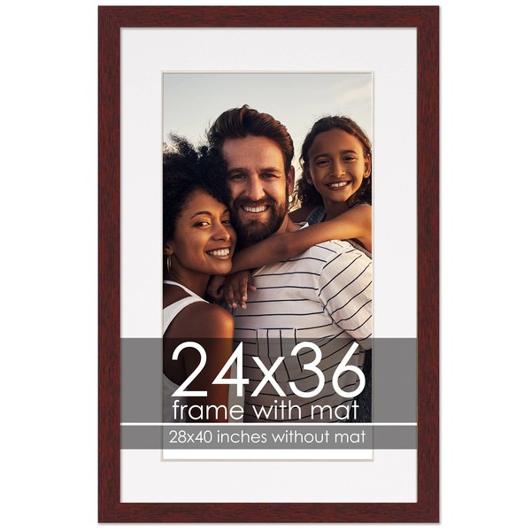 24x36 Frame with Mat - Brown 28x40 Frame Wood Made