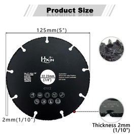 HXIN Brazed Carbide Circular Saw Blades Cutting disc with Carbide Particle Easy Cutting for Wood Nailed Planks Plastic Pipe Gypsum Board Aluminum Plate for Angle Grinder 1pc 5" (125mm)