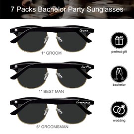 PartyGifts&beyond Groomsmen Gifts 7 Pcs Groomsmen Sunglasses Bachelor Party Favors For Groomsman,Groom Squad, Best Man(Metal)