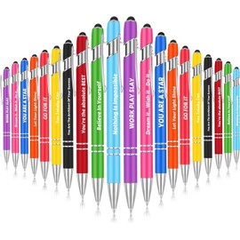 KAHEIGN 20Pcs Inspirational Ballpoint Pens, 14CM Motivational Quotes Pen Screen Touch Metal Pen Black Ink Stylus Pens for Women Men Bosses Office Desk Supplies (10 Positive Style)