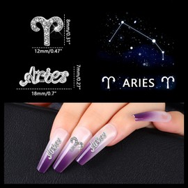 JERCLITY 20pcs Silver Alloy Aries Zodiac Nail Charms 10pcs Aries Sign Symbols Nail Charms 10pcs Aries Constellation Words Nail Charms for Nails（Aries Dates: March 21 to April 19）