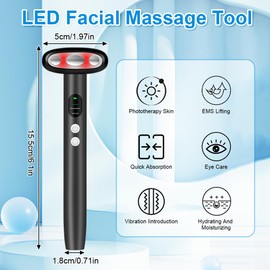 Aolso Face Massager, EMS Eye Massager, Red and Blue Phototherapy Face Massager, Vibration Face Massage, Red Light Lamp, Face for Dark Circles Removal, Black