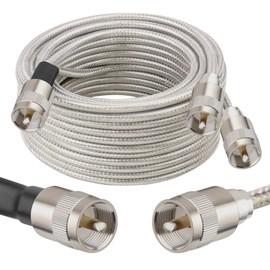 MOOKEERF Dual CB Antenna Coax Cable 20FT,Low Loss RG8X Stranded Core Co-Phase CB Coax Cable with（3） PL-259 Connectors - 20 Foot
