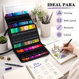 Plumones de 72 Colores con Doble Punta de Pincel, Marcadores No Tóxicos para Colorear con Soporte Organizador, Ideal para Niños y Adultos: Perfecto para Arte, Colorear y Dibujar (72)