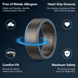 King Will Men's Women's Silicone Rings, 8mm Rubber Wedding Band Comfort Fit with Unique Inner Groove Design, Engagement Rings for Daily Wear and Activities Size 10 (Metallic Platinum)