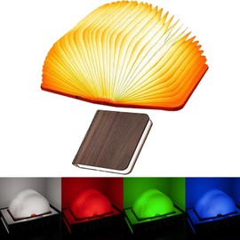 5.7 Inch Wooden Book Lamp, Multicolor Folding Book Lamp Automatically Changes Color, USB Rechargeable Book Lights, Novelty Night Light ﻿ (5Color, Large)