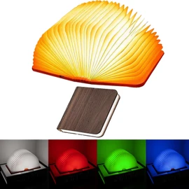 5.7 Inch Wooden Book Lamp, Multicolor Folding Book Lamp Automatically Changes Color, USB Rechargeable Book Lights, Novelty Night Light ﻿ (5Color, Large)