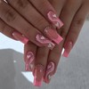 Pink Press on Nails French Tip Fake Nails with Designs